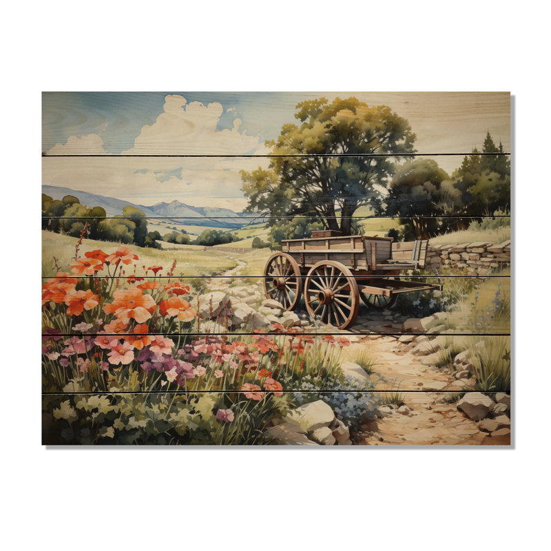 «Green Old Cart», charmes verts sur bois, H 30 po x l 40 po x P 0,78 po