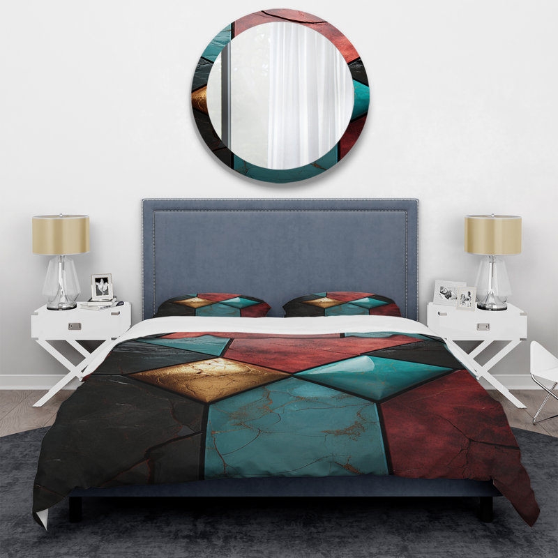 Carreaux de chevron bleu et rouge Elegance II - Ensemble de housse de couette à carreaux abstraits