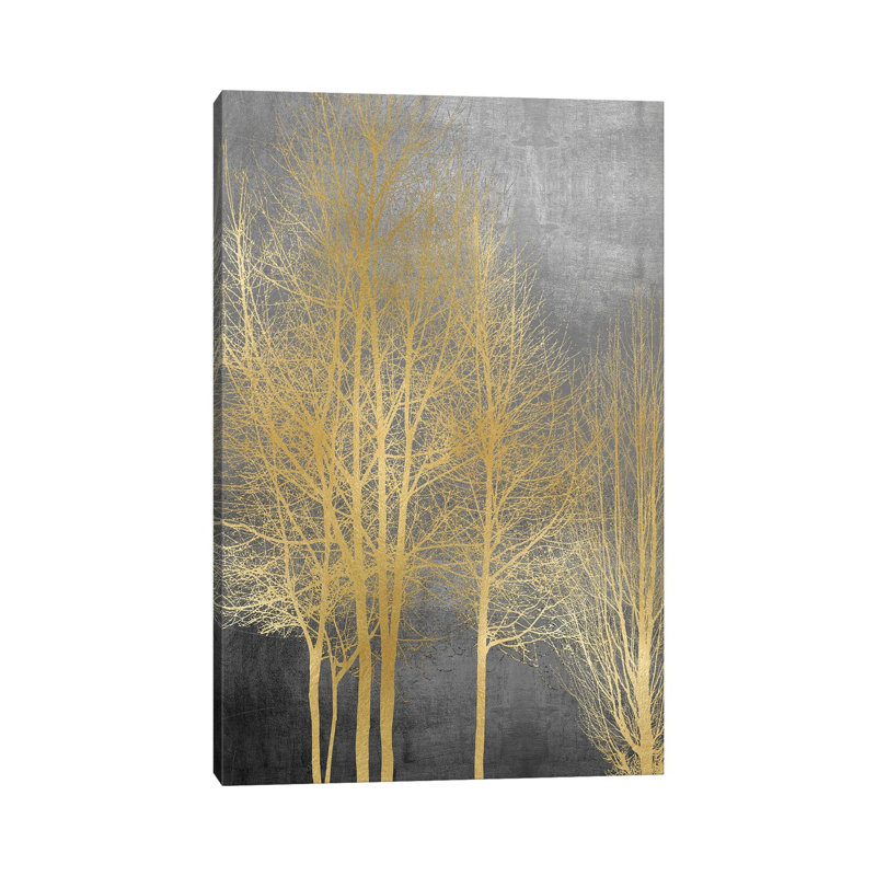 Gold Trees On Grey Panel I by Kate Bennett - Wrapped Canvas Painting, 66.04 cm H x 45.72 cm W x 3.175 cm D