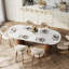 71" Modern Luxury Faux Marble 4-6 People Oval Dining Table, Double Roman Column Brown Legs Modern Minimalist Kitchen Table for Living Room Dining Room-338527380-356149421-353320130