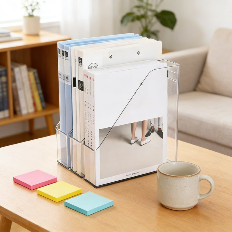 Ensemble de 2 porte-revues en acrylique transparent avec poignée, organisateur de bureau vertical pour documents, dossiers et livres, solution de rangement durable pour le bureau à domicile