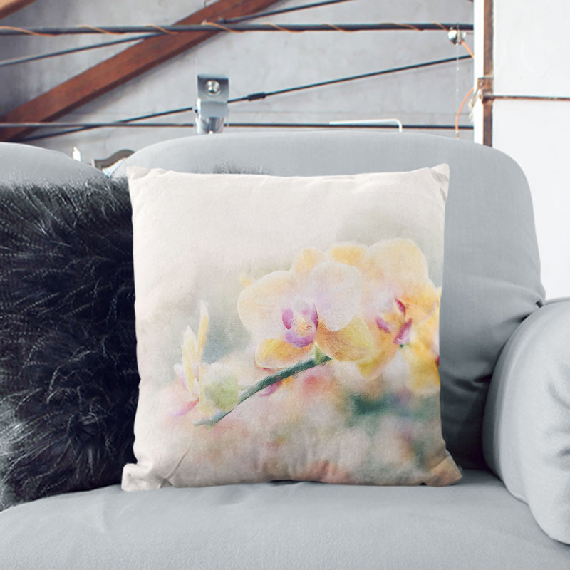 Orchids Cushion with Filling, Stone, 40cm H x 40cm W x 15cm D