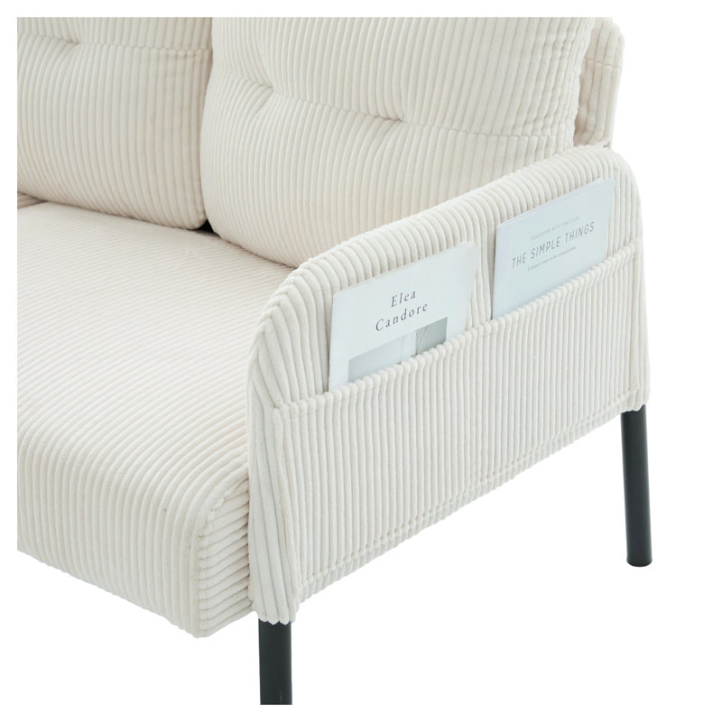 Causeuse surdimensionnée en velours côtelé beige avec poches latérales et pieds en métal United Can Win