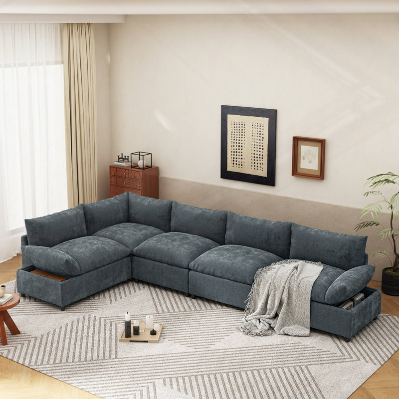 Canapé modulaire gris foncé modulaire avec revêtement en polyester durable