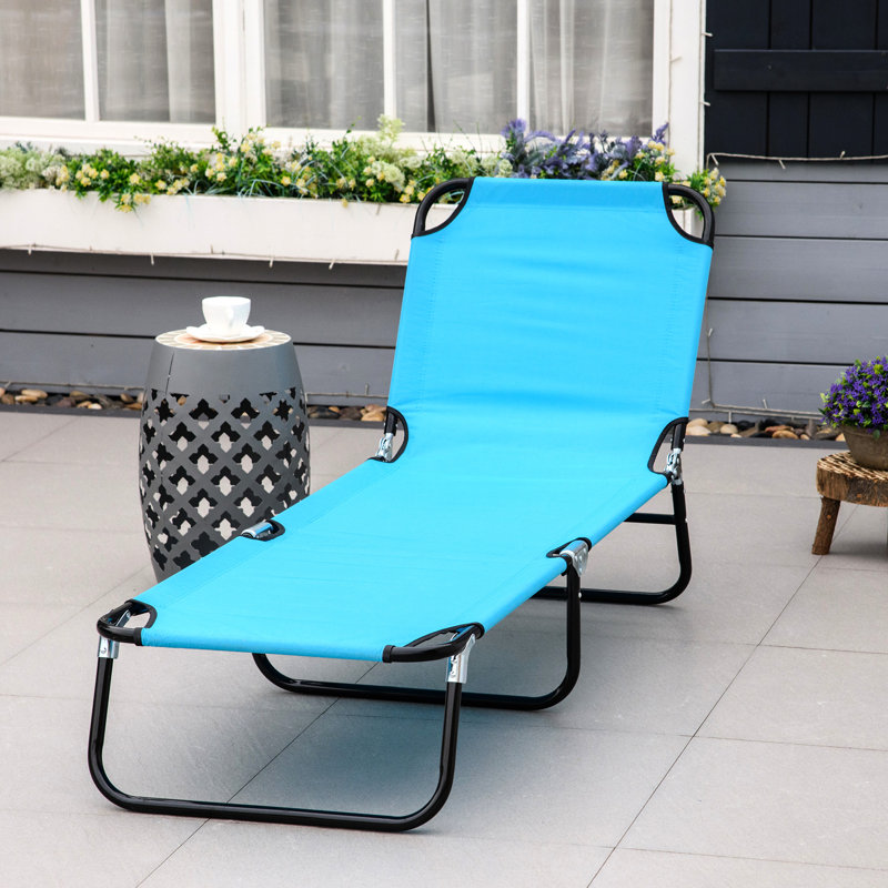 5 Patio Chair - Steel Frame, Folding, Sky Blue For Outdoor Sunbathing In Beach, Yard Chaise Lounge By 5-Level Recline, Sun Tanning Yard,