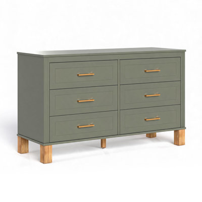 6-Drawer Wooden Dresser Storage Cabinet with Metal Handles, Modern Chest of Drawers for Bedroom, Olive