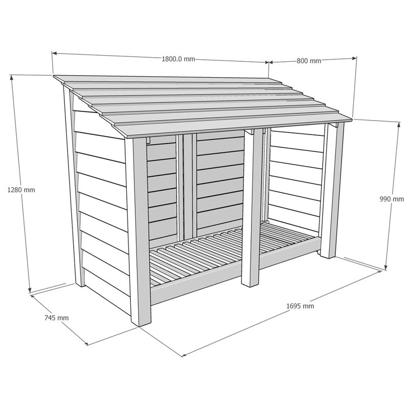180cm W x 80cm D Solid Wood Log Store, Rustic Brown