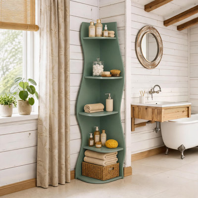 Bibliothèque d'angle à 5 niveaux en forme de S, présentoir courbé autoportant pour salon, chambre, salle de bain, bureau à domicile