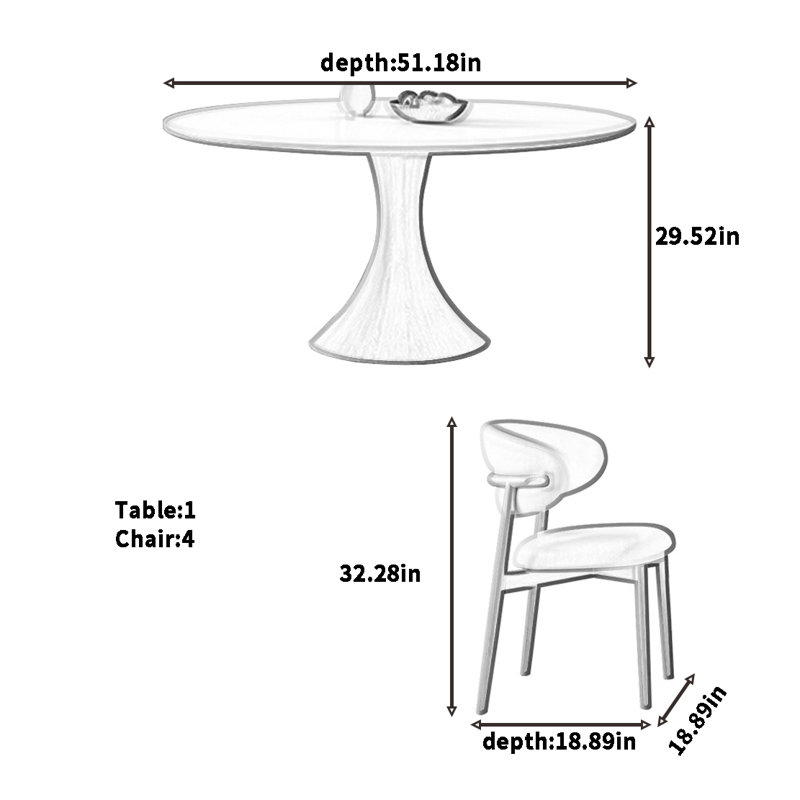 Table ronde en bois massif de style nordique, H 29,52 po x L 51,18 po x l 51,18 po