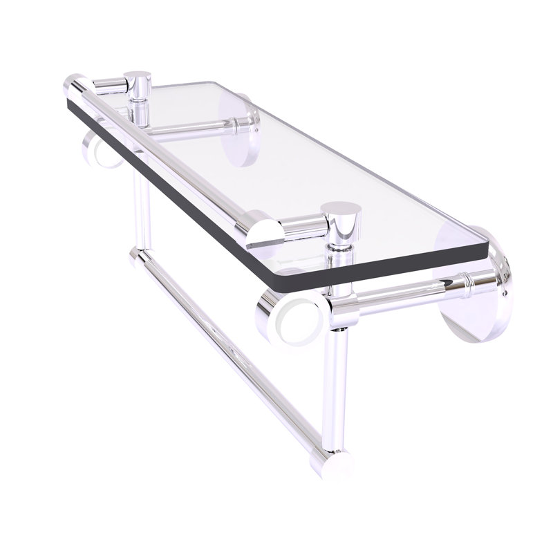 Margolis Glass Bracket Shelf with Towel Bar, 6.7" H x 16" W x 5.8" D, Polished Chrome
