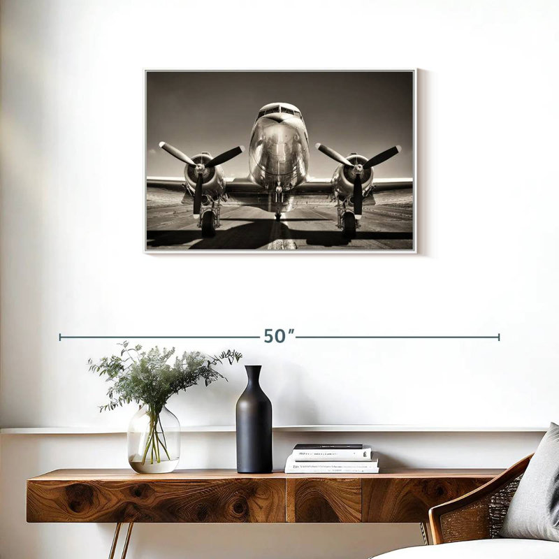 Avion rétro noir et blanc, Cadre flottant blanc, 31 po x 21 po