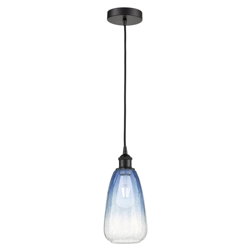 Mini-luminaire suspendu avec cordon 6 lumières Edison, Bleu saphir, Noir mat