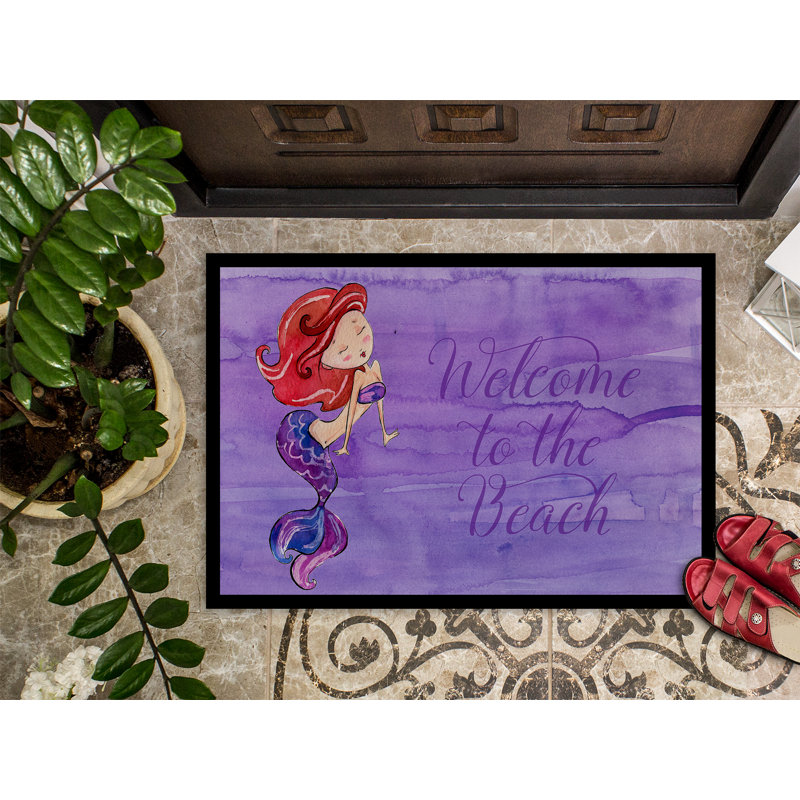 Tapis de porte pour l’extérieur antidérapant sirène welcome, Rectangulaire : 18 po x 27 po