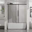 Porte de douche coulissante réglable 60 po, semi-Width 60 po, verre trempé transparent de 6 mm, technologie anti-éclaboussures, roulettes en acier inoxydable, porte coulissante semi-mate noire mat, verre de 6 mm, réglable de 56 po à 60 po,