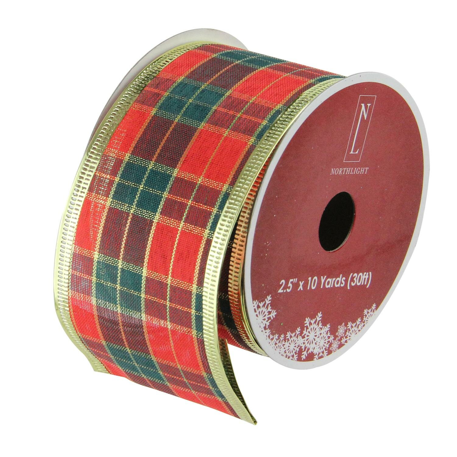 2.5” x 10 Yard Gold on Red/Beige Stripes Ribbon