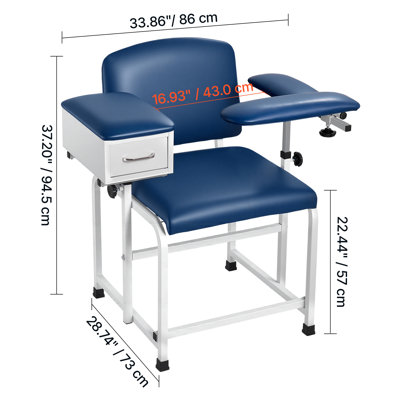 Fauteuil médical à tirage sanguin avec tiroir Phlébotomie 500LBS, fauteuils de prélusion sanguine confortables avec accoudoirs réglables, siège rembourré doux, cuir PVC facile à nettoyer pour les centres hospitaliers