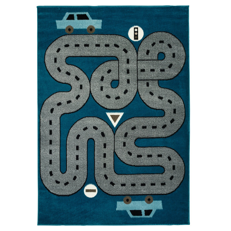 Bowie Playroom Geometric Rug, Rectangle 5' x 7', Navy Blue