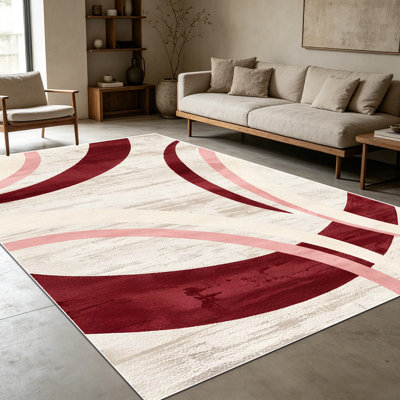 Tapis à motif géométrique tourbillon incurvé à motif de grain de bois rose 1pc pour le salon, doux et confortable, convient à toutes les saisons, facile à entretenir, tapis de sol intérieur lavable à la machine, sous la table de ferme convenant à la salle à manger,