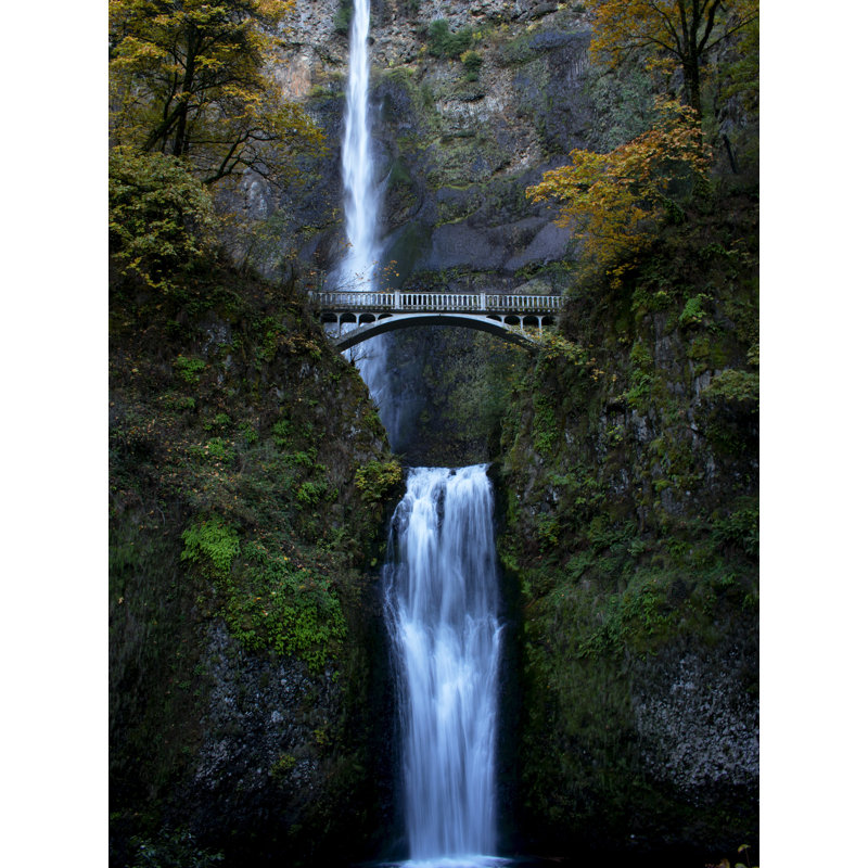 Multnomah Falls in Autumn par Catherine Johns - photographie, H 33 po x l 25 po, Toile encadrée noire