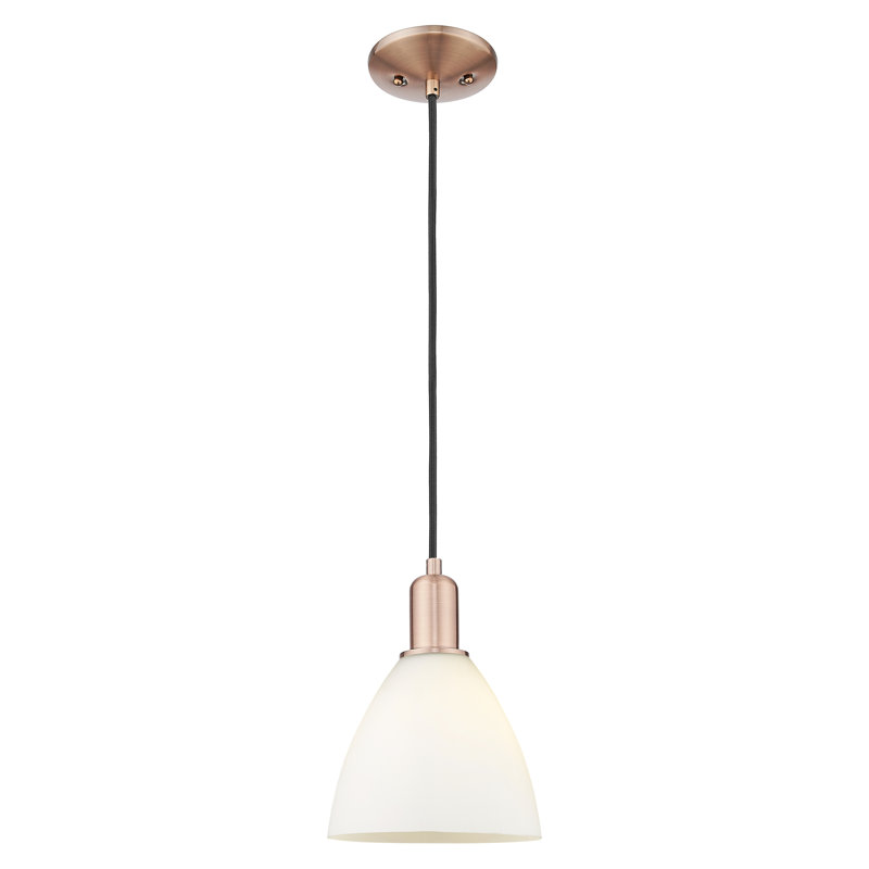 Arcadia - Bristol - Mini-luminaire suspendu à cordon 1 lumière 8 po - Finition cuivre antique - Abat-jour blanc mat