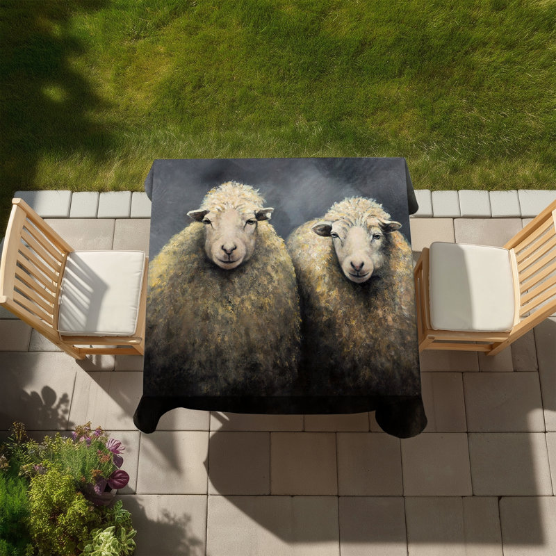 Wool Sheeps Beige Tablecloth | Farm Animals Indoor Outdoor Decor
