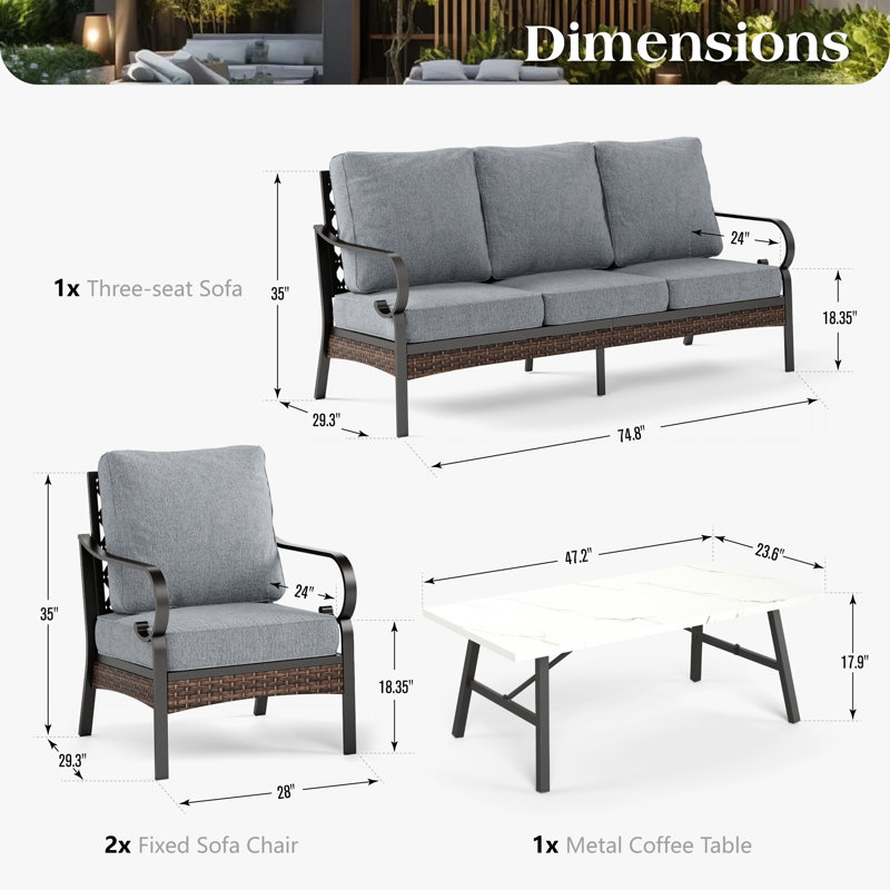 7 - Person Outdoor Furniture Sets With Thick Cushions, Gray