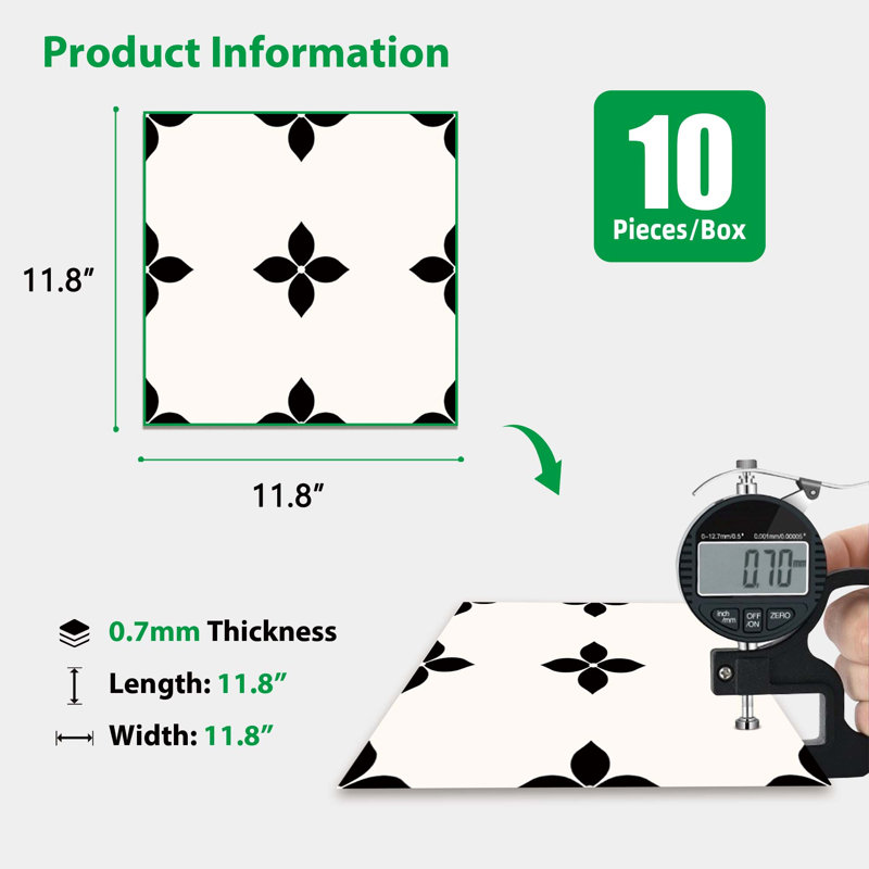 Carrelage mural en PVC 11,8 po x 11,8 po pour plancher pour la cuisine et la salle de bain, noir