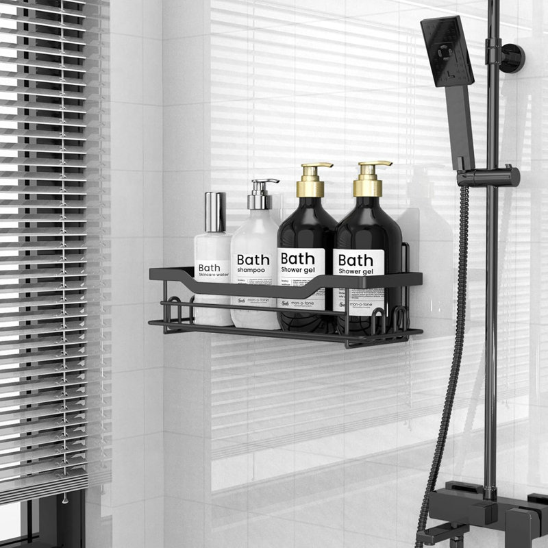 Adhesive Shower Caddy, No Drilling Wall Mounted Self, Matte Black