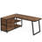 L-Shaped Dark Walnut Desk – Black Metal Base With Drawers For Home & Professional Office Setups