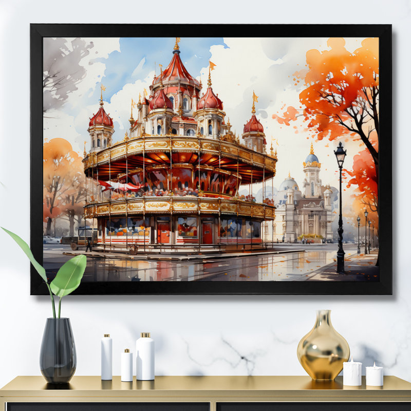 Carousel Whimsical Delight I, reproduction d'art sur toile, H 24 po x l 32 po x P 1 po, Cadre photo noir