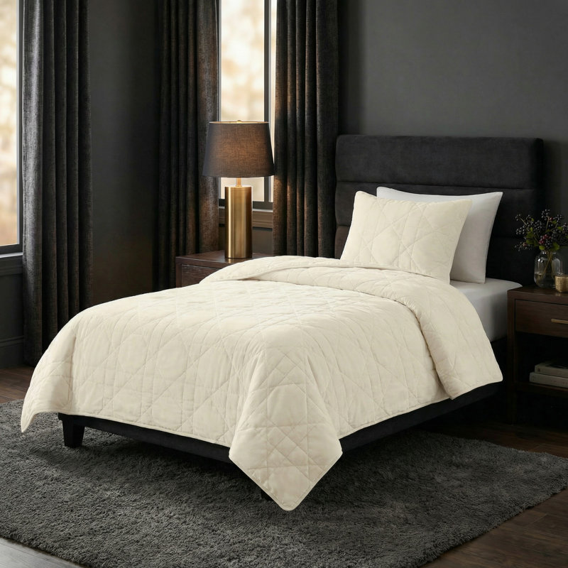 Ensemble de courtepointe Velvet, Crème, Courtepointe pour lit simple et une taie décorati