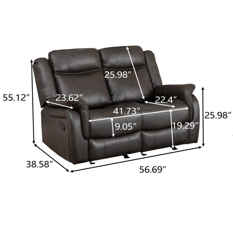 Manual Recliners Grey Loveseat Couch Faux Leather Modern 2-Seater Sofa, Gray