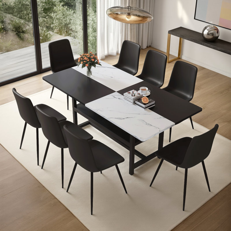 Ensemble de table de salle à manger avec tablettes de rangement 71 po, Noir, 9