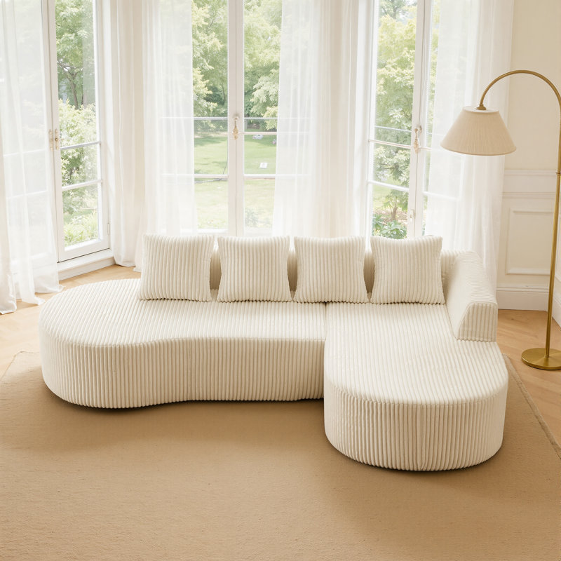 Boneless 113.4" Modern Curved Cloud Couch, Chenille Boneless Couches For Living Room With Deep Seat, Memory Foam Compressed Modular Sectional Sofa, No Assembly Required