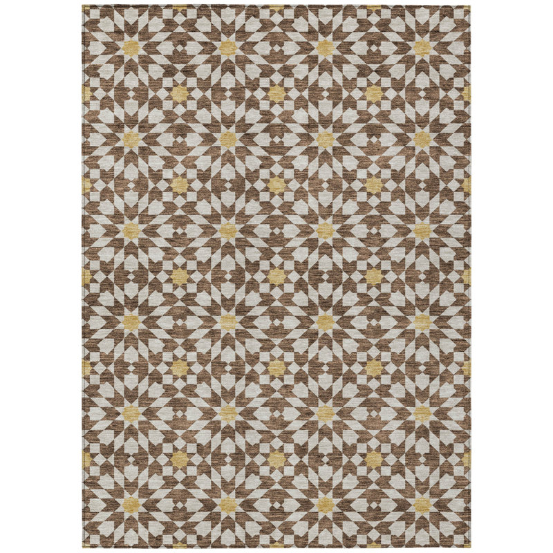 Tapis intérieur lavable 8 pi x 10 pi ivoire et médaillon floral chocolat