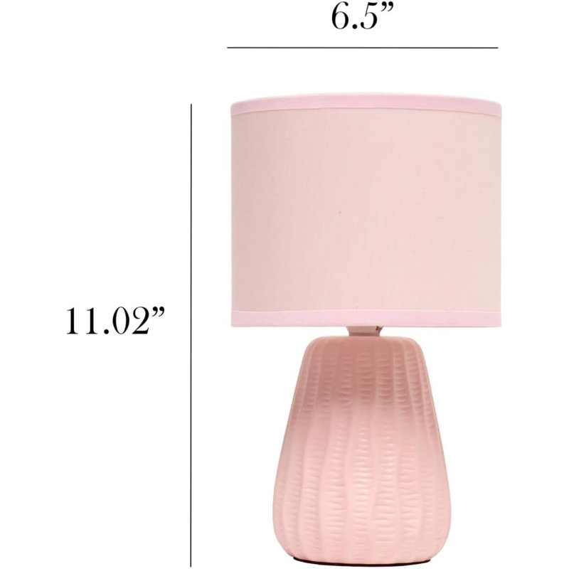 11.02" Traditional Mini Modern Ceramic Texture Pastel Accent Bedside Table Desk Lamp W Matching Fabric Shade