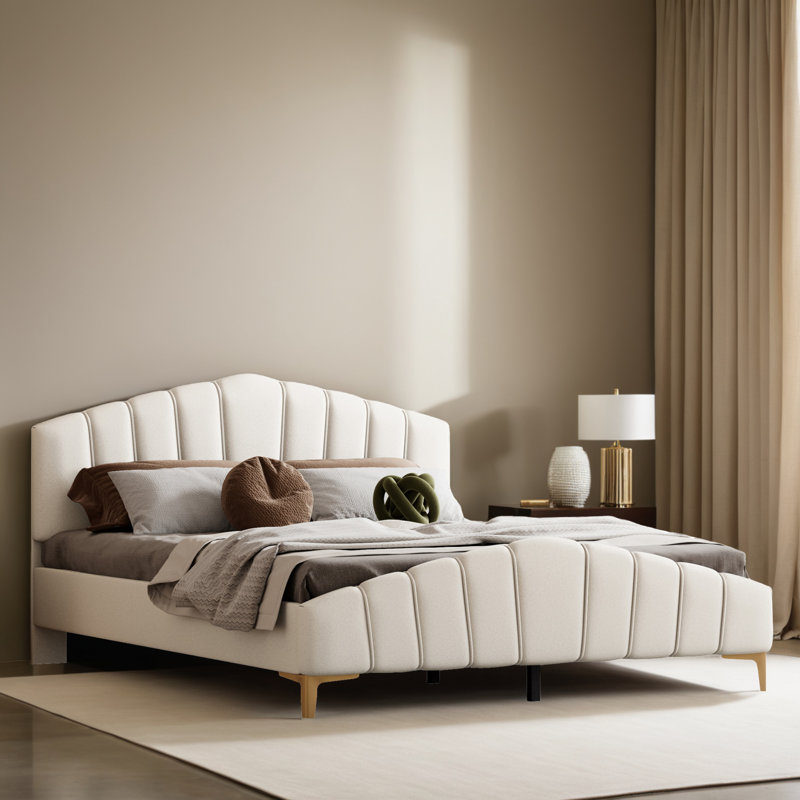 Structure de lit tapissier grand format en velours, Beige