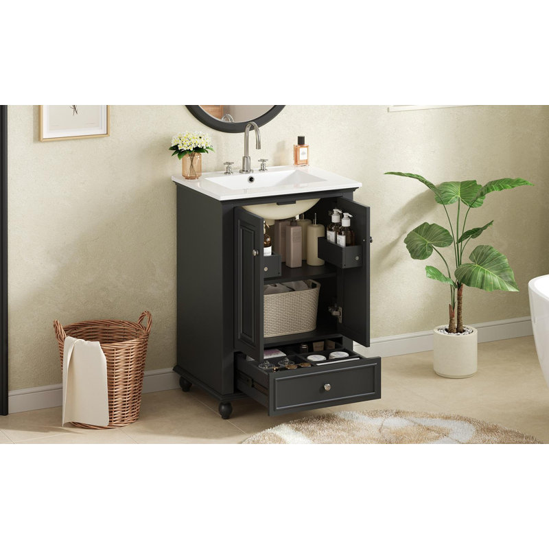 Meuble-lavabo simple 24 po avec plateau en céramique, Noir