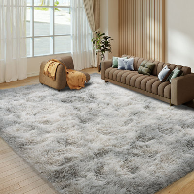 Tapis à poils longs de 9 pi x 12 pi, tapis moelleux gris teint à la teinture pour le salon, tapis à poils longs antidérapant pour chambre de bébé