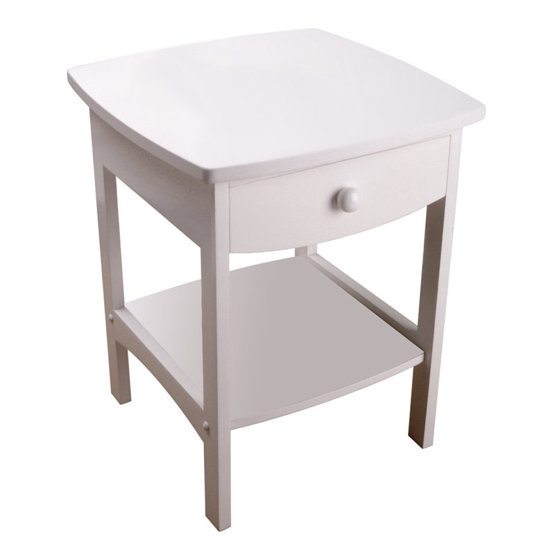 Curved End table/Night Stand with one drawer, White
