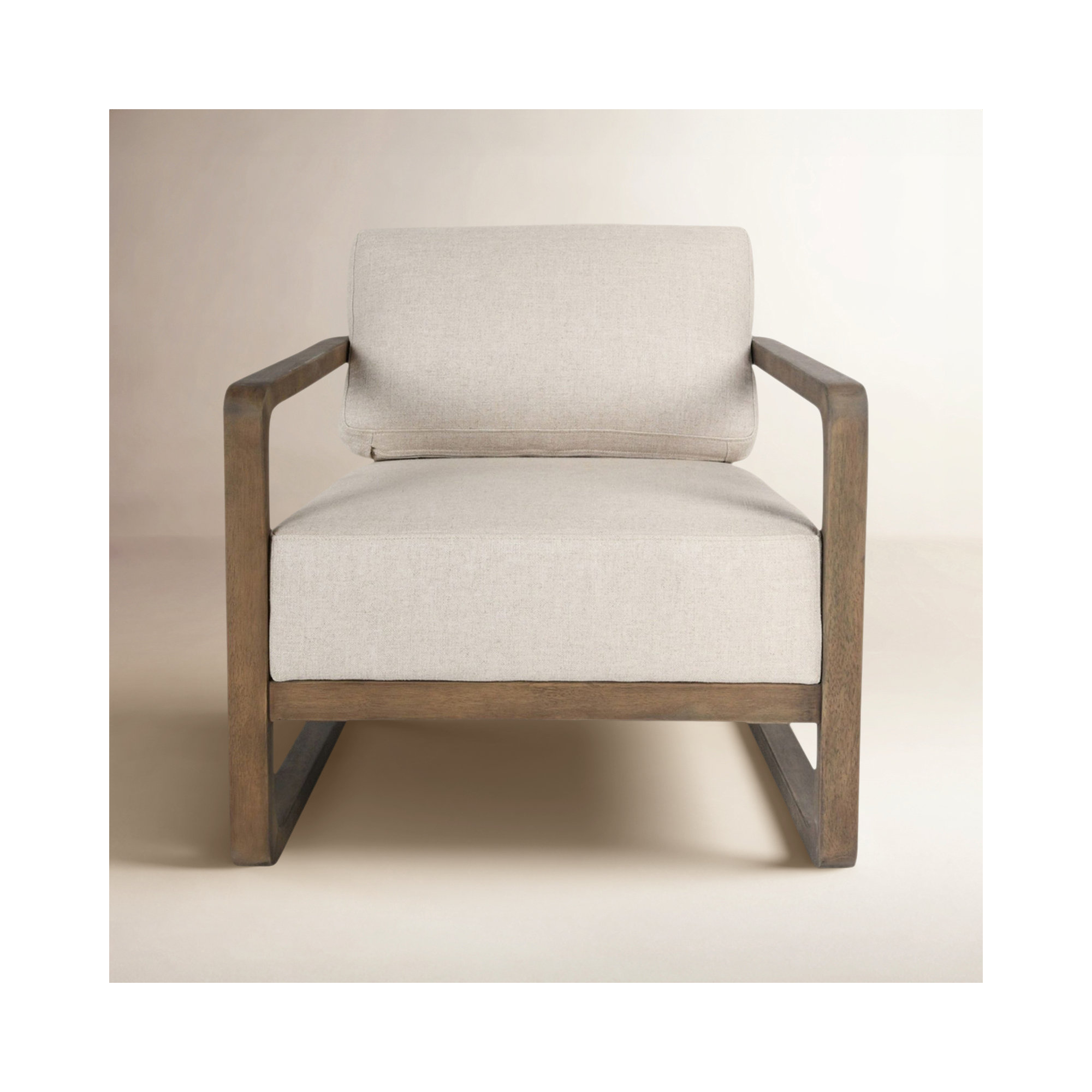 Upholstered Armchair, Natural Brown, Beige Polyester Blend
