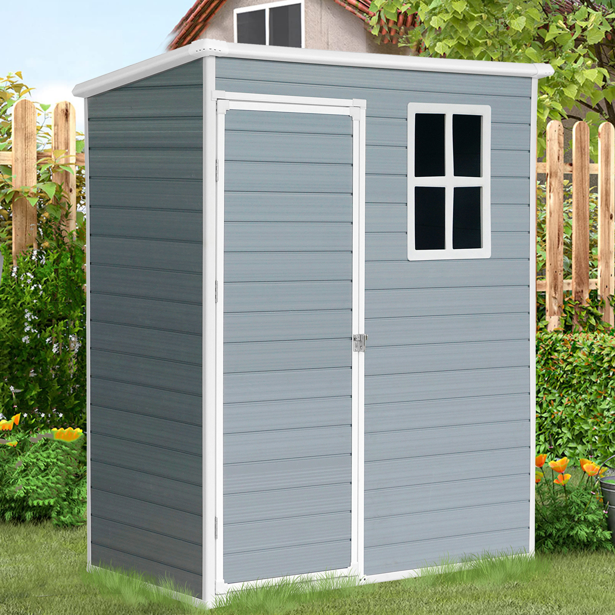 iYofe Outdoor Storage Shed 5x3 FT, Garden Shed for Bike, Tool, Plastic Outside  Sheds Lockable Door