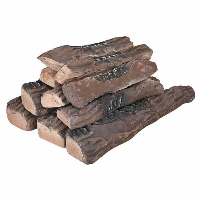 Fireplace 10 Piece Ceramic Decorative Log Set