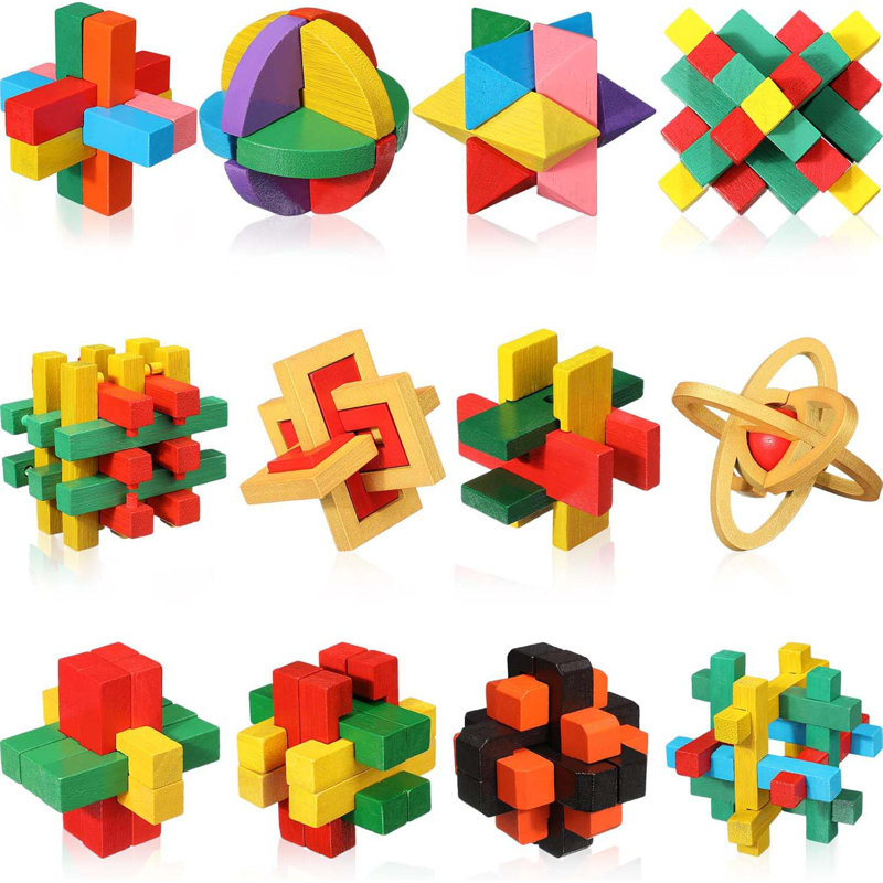 12 Pcs Wooden Brain Teaser Puzzles 3D IQ Challenge Toy Games Logic Mind Smart Puzzle Box Lock Toy Brain Teaser Intellectual Removing Assembling Gift Set For Adults Teenagers