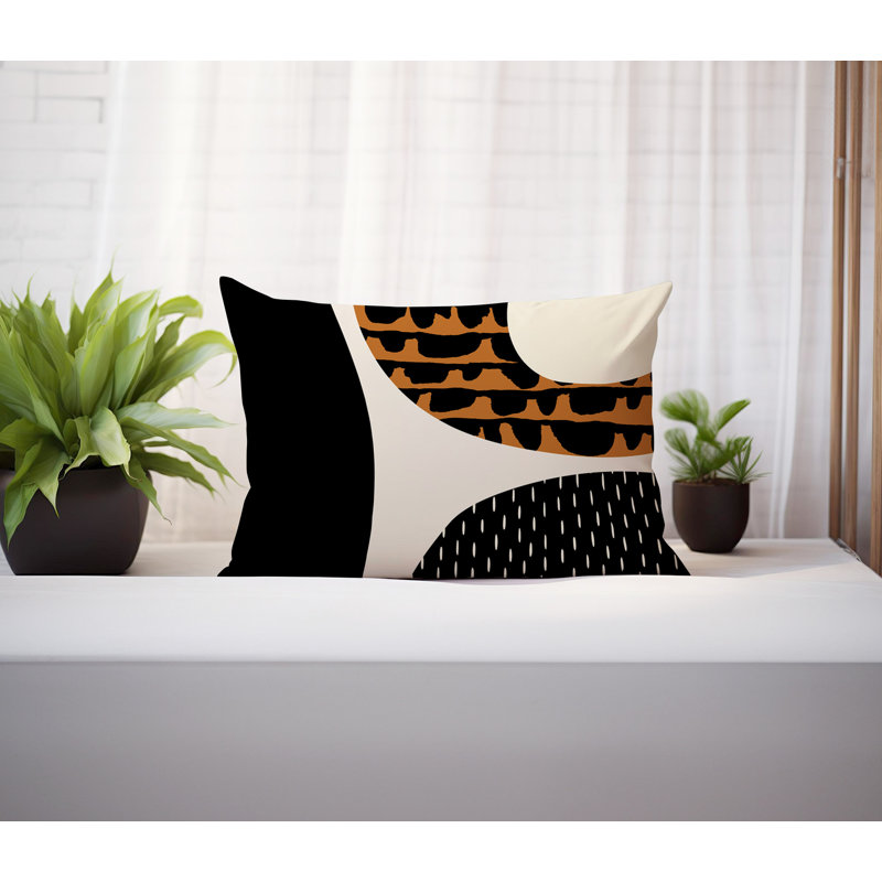 Coussin lombaire réversible intérieur / extérieur Vikka, H 14 po x l 20 po, Orange brûlé / noir / blanc cassé