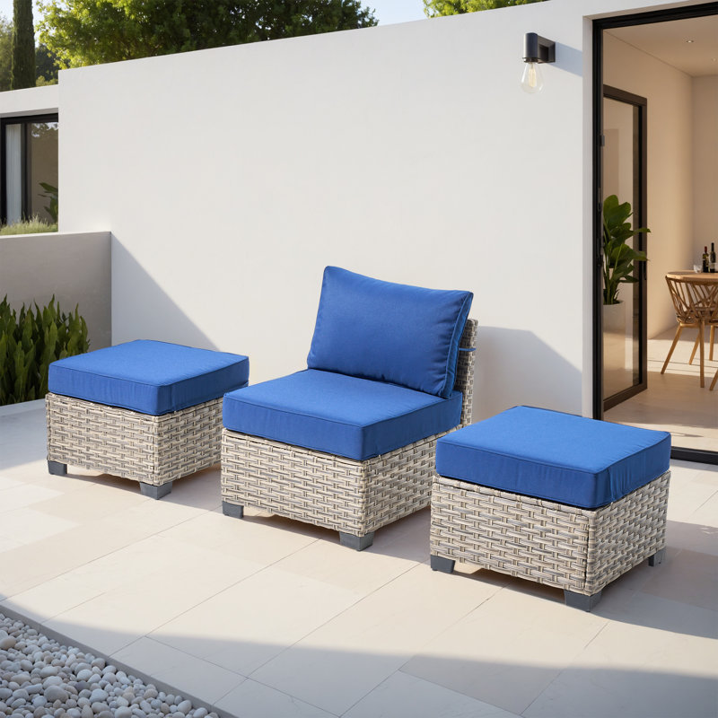 Repose-pieds d'extérieur Wahkon Wicker, Marine