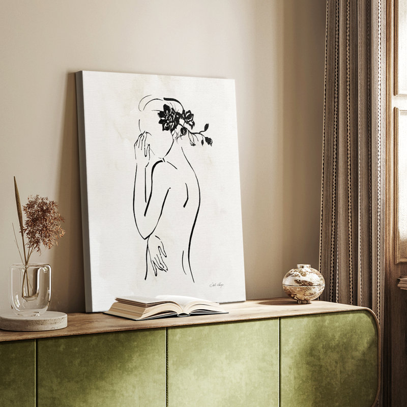 Dessin au trait romantique II - galerie Cavas, H 18 po x l 12 po