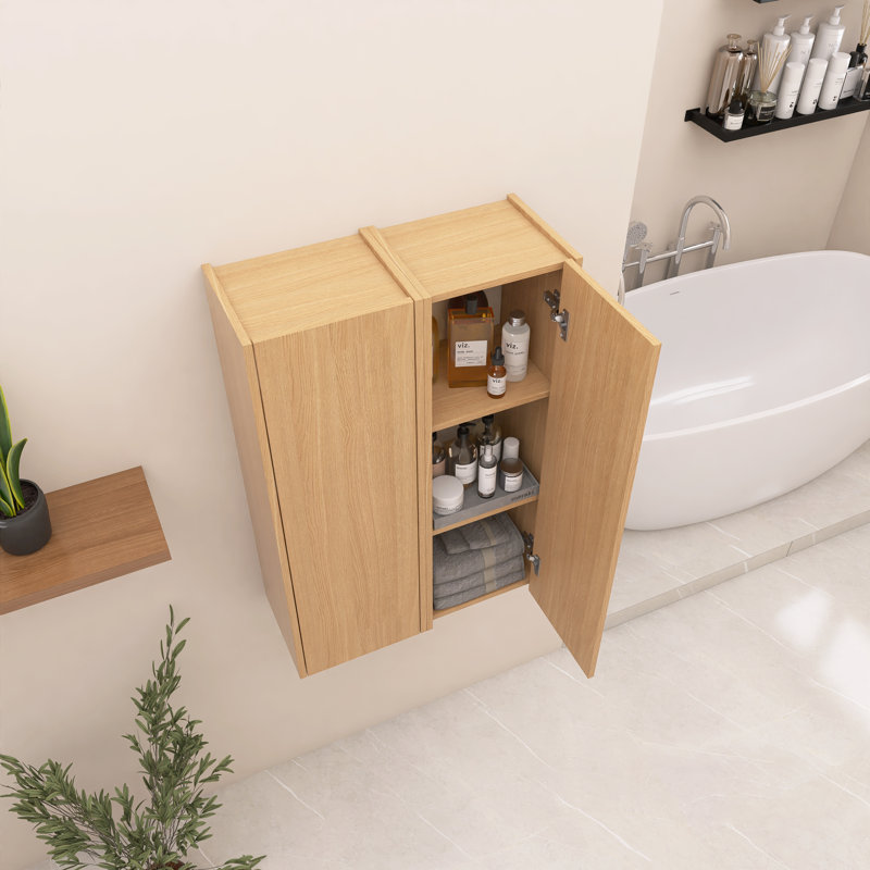 Combo armoire murale 24 po avec portes à fermeture douce et tablettes internes, Original Oak