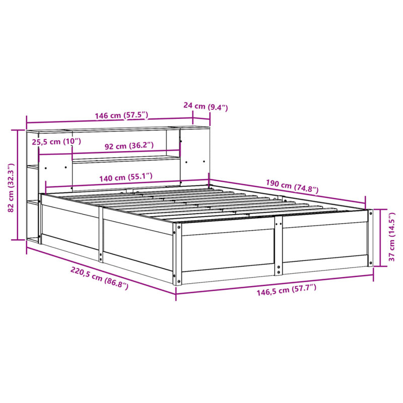 Storage Bed, Wax Brown, 140 x 190cm