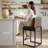 Modern Counter Height Bar Stools, 25 inch Checkered Wiring Thick Upholstered Barstools with Back Sturdy Metal Legs, Coffee Faux Leather Counter Stools for Kitchen Island (Set of 3)-880792716-880095164